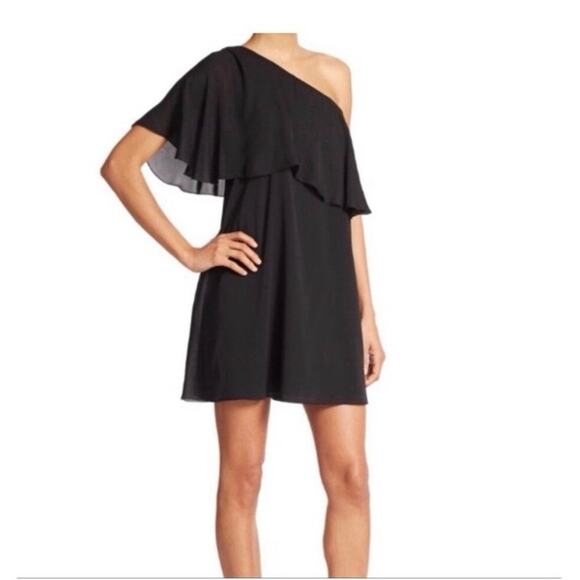Alice + Olivia Black One Shoulder Ruffle Silk Mini Dress Size Medium